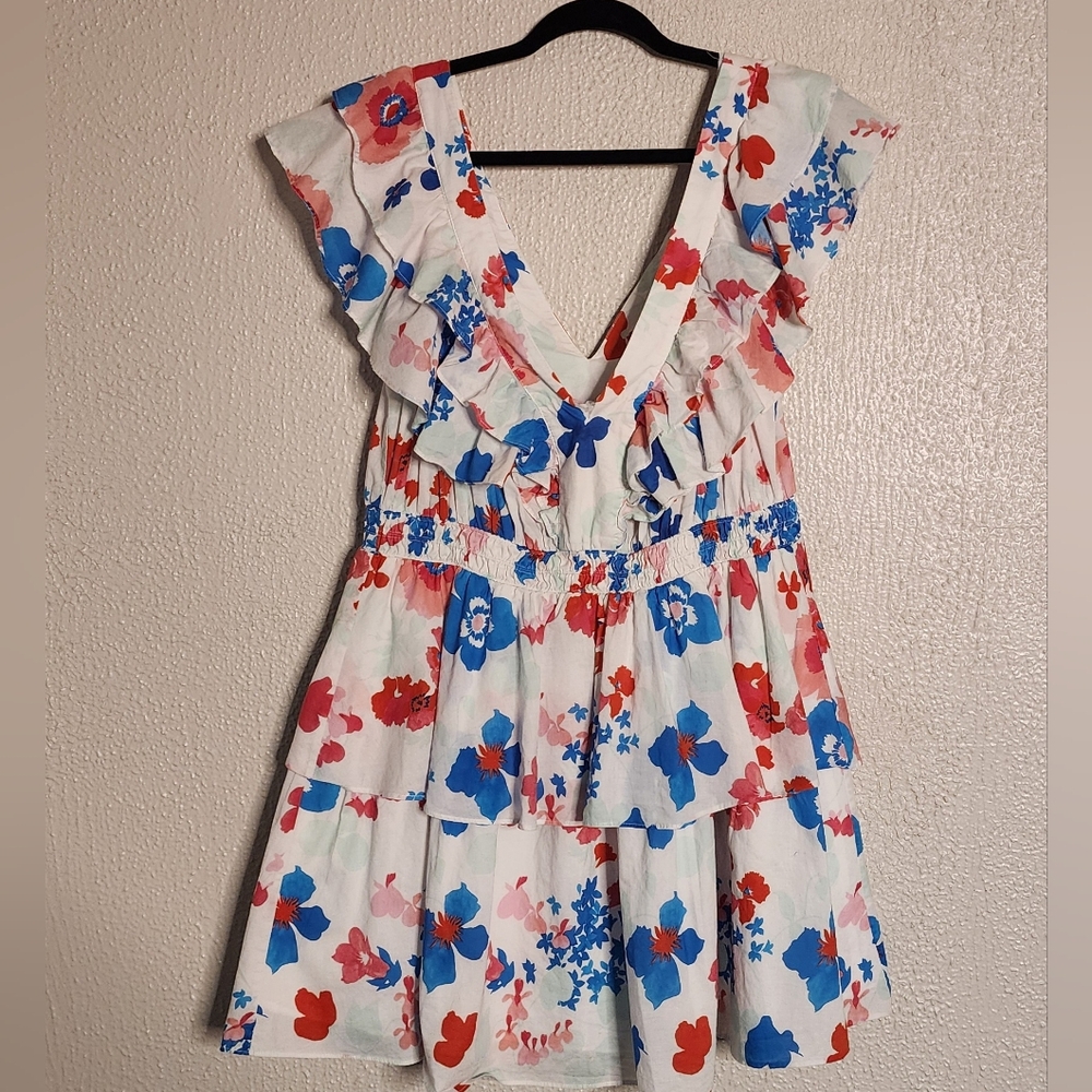Peter Som Collective Multi-colored Floral Ruffle Layered Dress Size 14